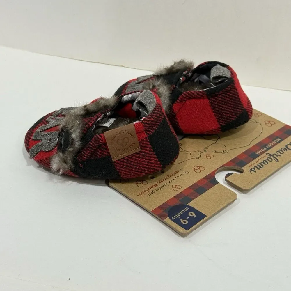 Dearfoams Unisex Kids' Slippers Baby Size 6/9 Months, Red Black Plaid NEW